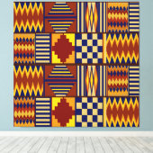 Tribale Folk Art - Rust Navy Yellow Canvas Afdruk (Insitu (Houten vloer))