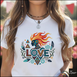 Tribale geometrische liefdesfiguur met vlammen t-shirt