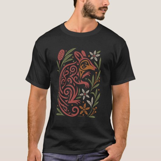 Tribale Gilbert's Potoroo met inheemse flora T-shirt (Voorkant)