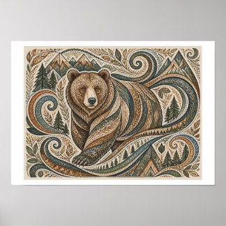 Tribale grizzly-kunst poster