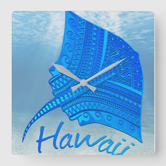 Tribale Hawaiaanse Stingray Vierkante Klok (Voorkant)