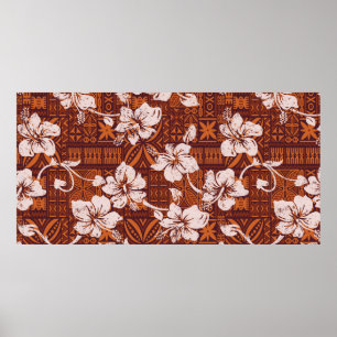Tribale  Hawaiiaanse hibiscus bloemen behang Poster
