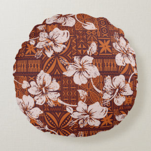 Tribale  Hawaiiaanse hibiscus bloemen behang Rond Kussen
