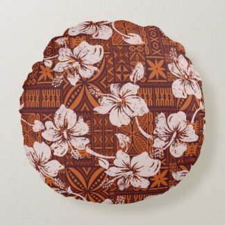 Tribale  Hawaiiaanse hibiscus bloemen behang Rond Kussen