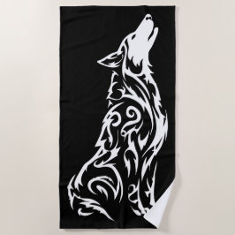 Tribale Huilende Wolf Silhouet Zwart Wit Strandlaken