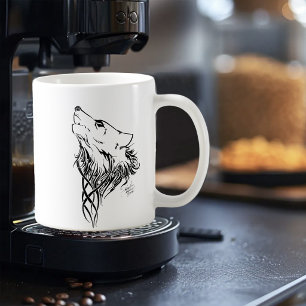 Tribale Illustratie van Zwarte Wolf die Huilt in I Koffiemok