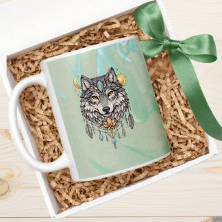 Tribale Inheemse Wolf Geest Totem Boho Spiritueel Koffiemok