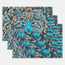 Tribale kat Blue Yellow Mosaic Abstracte ontkoppel Inpakpapier Vel