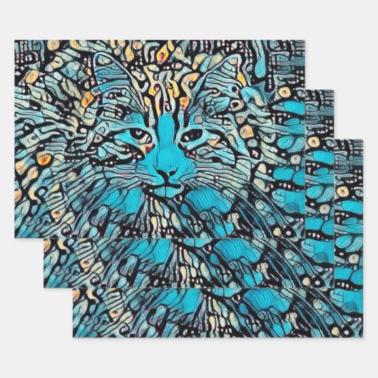 Tribale kat Blue Yellow Mosaic Abstracte ontkoppel Inpakpapier Vel (Set)