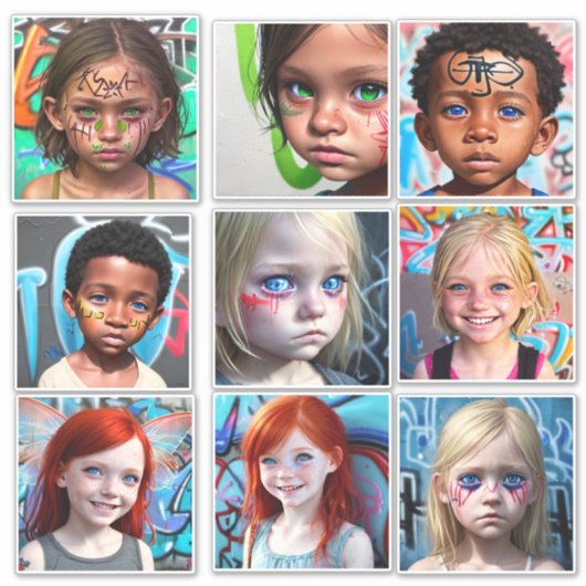Tribale Kinderen | Urbane Toekomstgerichte Kindere Sticker (Voorkant)