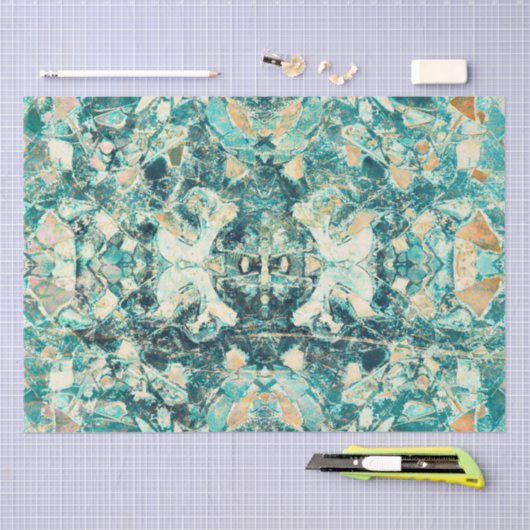 Tribale kunst  Blauwgroen groen textuurontwerp Tissuepapier (Craft)