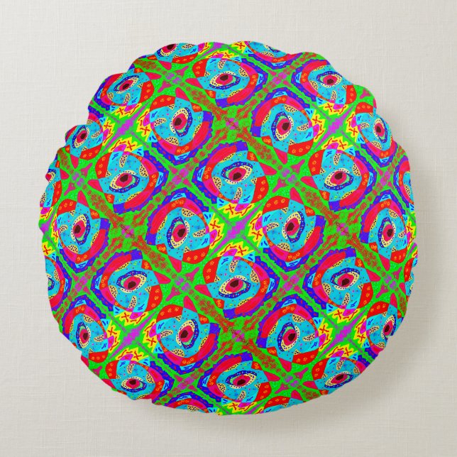 Tribale kunst geïnspireerd design Aboriginal Rond Kussen (Voorkant)