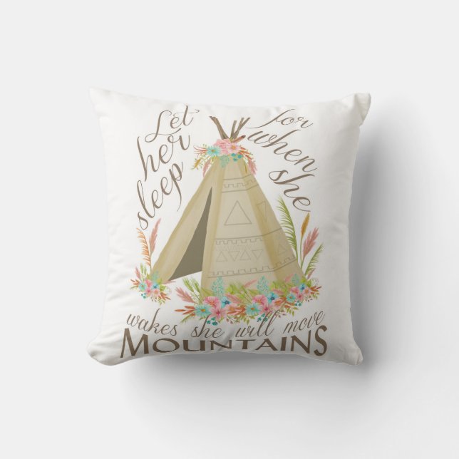 Tribale "Laat haar slapen" Pillow met Teepee Kussen (Voorkant)