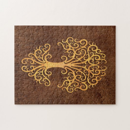 Tribale levensboom met een bruin steeneffect legpuzzel (Horizontaal)