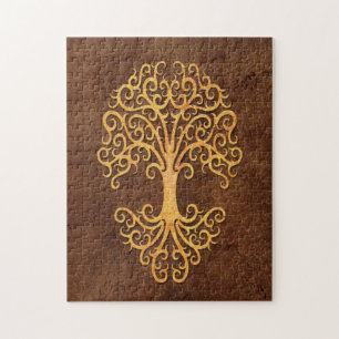 Tribale levensboom met een bruin steeneffect legpuzzel