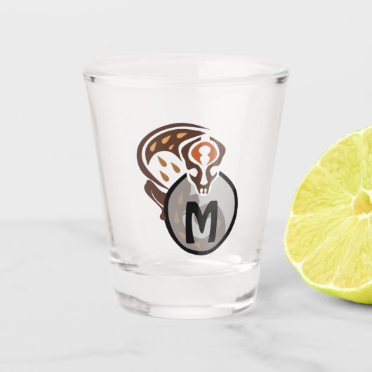 Tribale Maleisische kat Gecko Monogram Shot Glas (Voorkant)