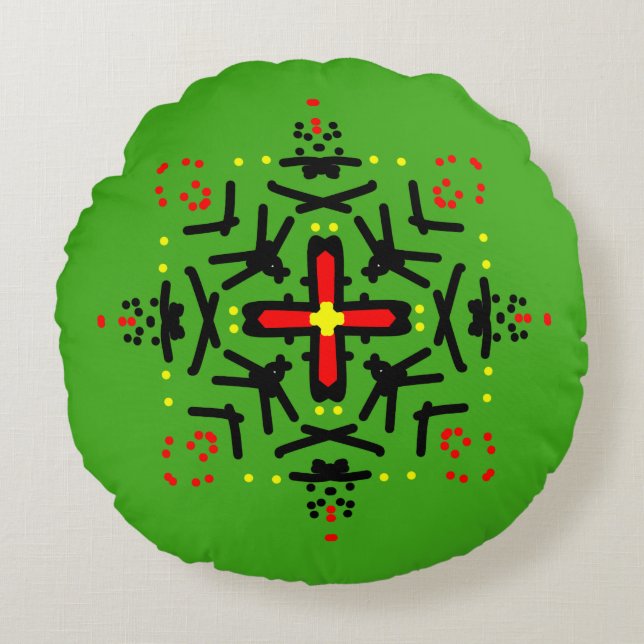 Tribale Mandala Kunst Rond Kussen (Voorkant)
