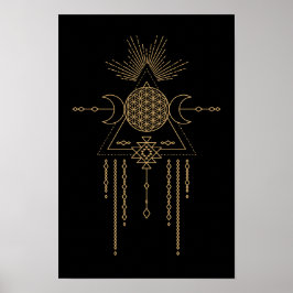 Tribale Mandala Line Art Geometry Moon Elements Poster