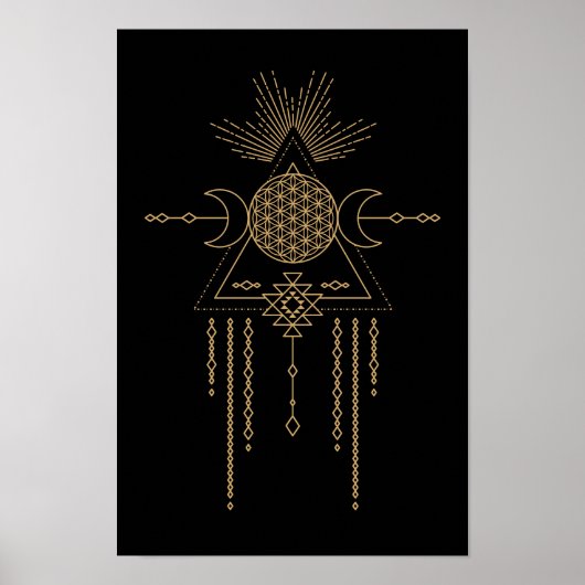 Tribale Mandala Line Art Geometry Moon Elements Poster (Voorkant)