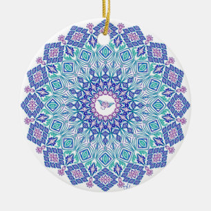 Tribale Manta Mandala over White Keramisch Ornament