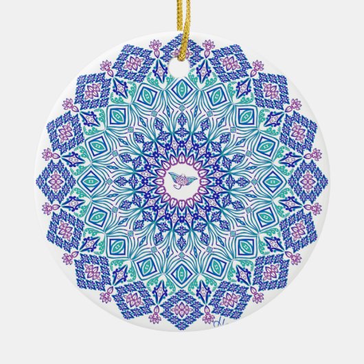 Tribale Manta Mandala over White Keramisch Ornament (Voorkant)