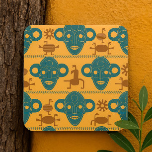 Tribale masker Afrikaans etnisch gezichtspatroon Vierkante Sticker