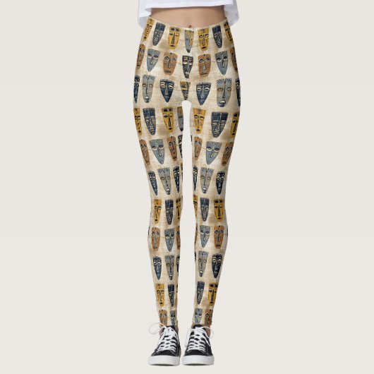 Tribale Masker Boho Patroon Leggings (Voorkant)