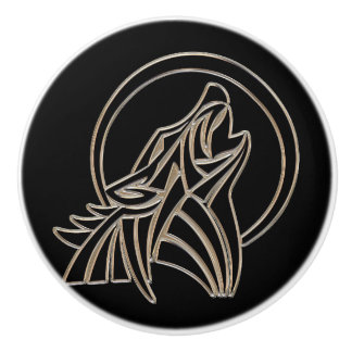 Tribale Metallic Huilende Wolf Embleem Keramische Knop