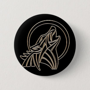 Tribale Metallic Huilende Wolf Embleem Ronde Button 5,7 Cm
