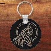 Tribale Metallic Huilende Wolf Embleem Sleutelhanger (Voorkant)