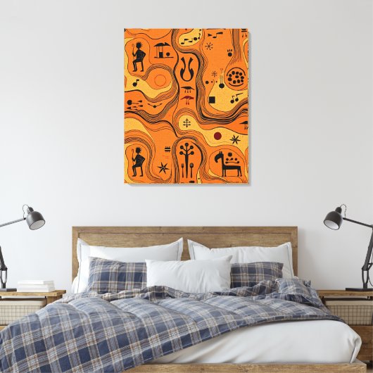 Tribale minimalistische etnische kunst canvas afdruk (Insitu (Slaapkamer))