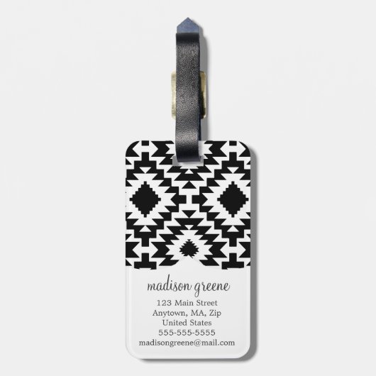 Tribale monogrammen van zwart-wit Aztec Bagagelabel (Achterkant verticaal)