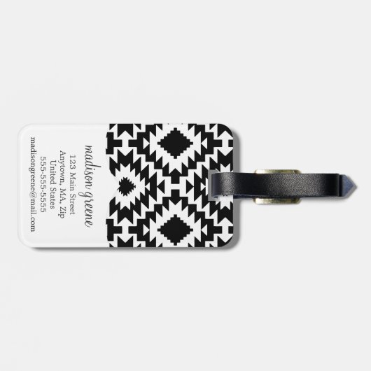 Tribale monogrammen van zwart-wit Aztec Bagagelabel (Achterkant horizontaal)