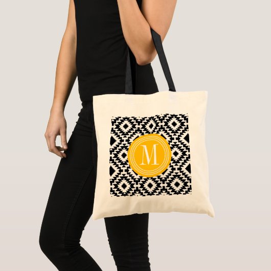 Tribale monogrammen van zwart-wit Aztec Tote Bag (Voorkant (product))