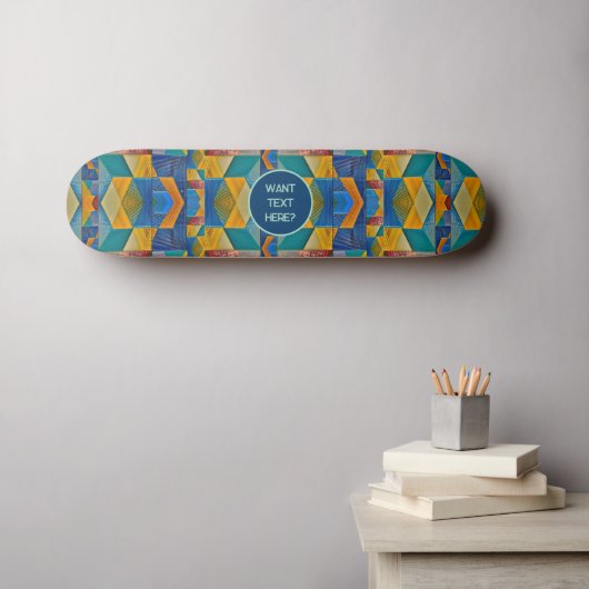 Tribale mozaïek: Blauwe Oranje Blauwgroen vormen - Persoonlijk Skateboard (Muurkunst (Horizontaal))