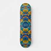 Tribale mozaïek: Blauwe Oranje Blauwgroen vormen - Persoonlijk Skateboard (Voorkant)