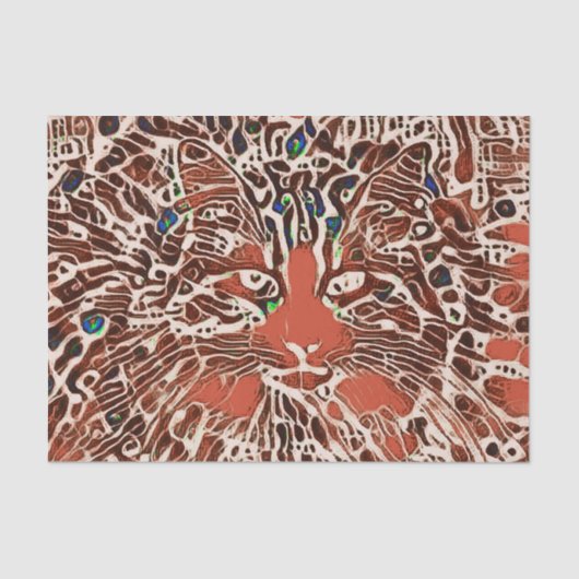 Tribale Native Abstracte Mosaic Tabby Cat Oranje A Tissuepapier (Voorkant)