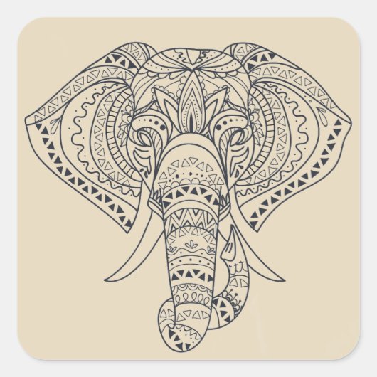 Tribale olifant Afrikaanse dierenkunst Vierkante Sticker (Voorkant)