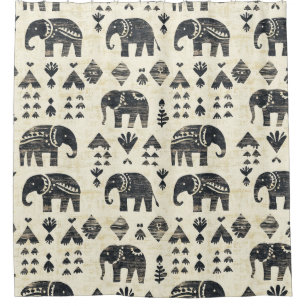 Tribale Olifant Boho Patroon (1) Douchegordijn