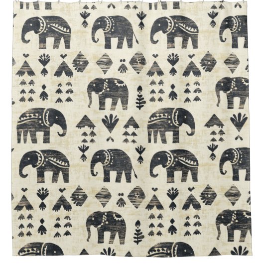 Tribale Olifant Boho Patroon (1) Douchegordijn (Voorkant)