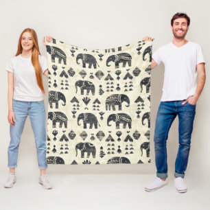 Tribale Olifant Boho Patroon (1) Fleece Deken