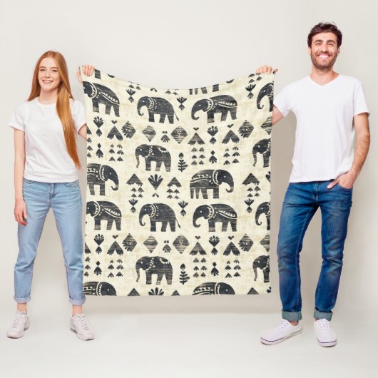 Tribale Olifant Boho Patroon (1) Fleece Deken (In situ)