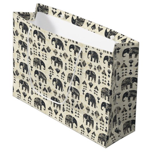 Tribale Olifant Boho Patroon (1) Groot Cadeauzakje (Voorkant Gekanteld)