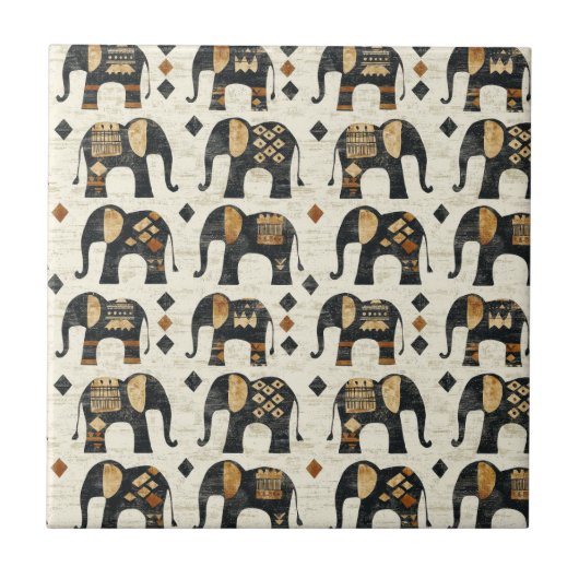 Tribale Olifant Boho Patroon (2) Tegeltje (Voorkant)
