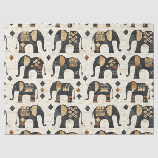 Tribale Olifant Boho Patroon (2) Tissuepapier (Voorkant)