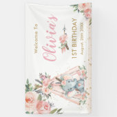 Tribale olifant Roze Floral Birthday Baby Achtergr Spandoek (Verticaal)
