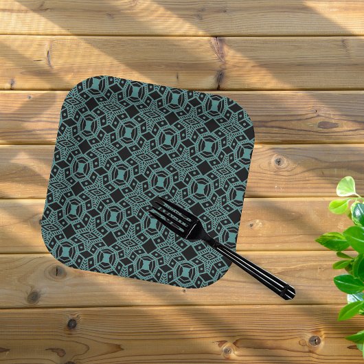 Tribale Pareltjes Borden zwart/Blauwgroen patroonp Papieren Bordje
