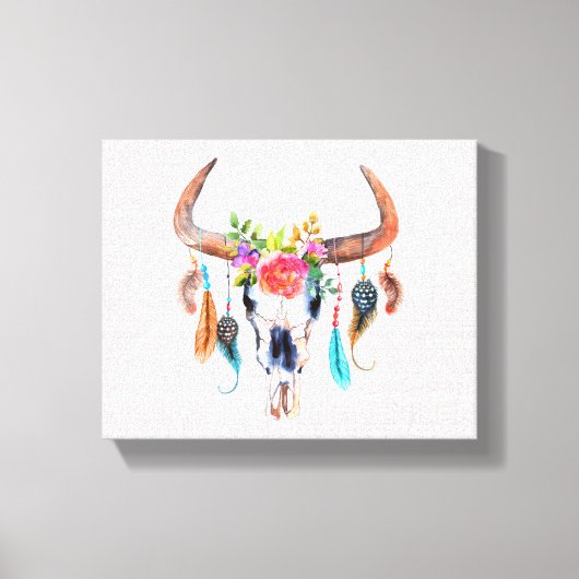 Tribale patroon en bull Skull Canvas Afdruk (Voorkant)
