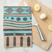 Tribale patroonpeach en Turquoise Theedoek (Quarter Fold)