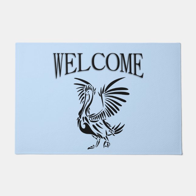 Tribale pelicaanse kunst op blauw deurmat (Voorkant)